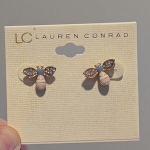 LC Lauren Conrad Gold and Pink Bee Earrings